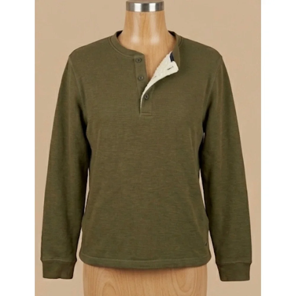 Tailor Vintage Mens Large Olive Green Sherpa Lined Henley Sweatshirt Pullover